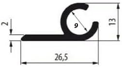 Technical drawing of a metal profile with dimensions