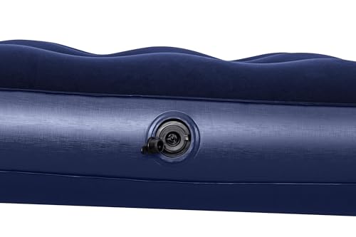 Blue inflatable mattress with valve on a white background
