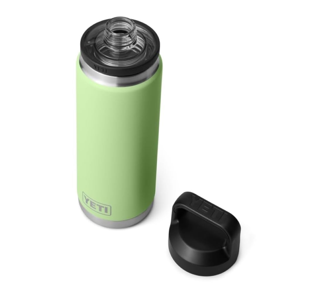 Green YETI water bottle with black lid on a white background