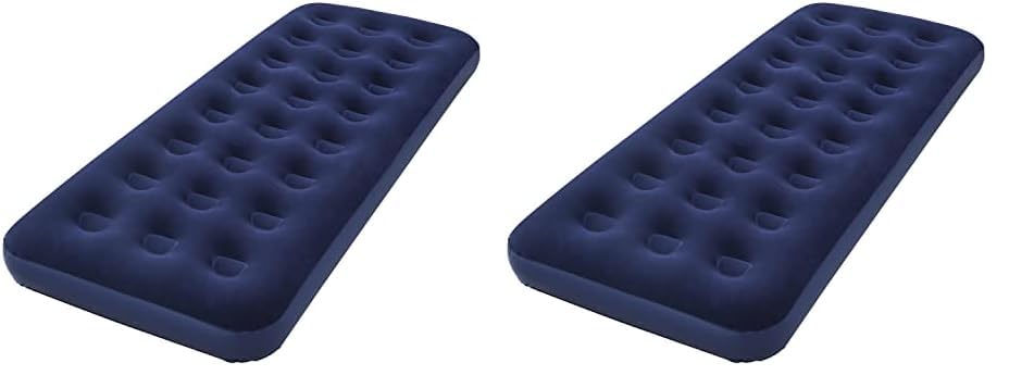 Two blue inflatable mattresses on a white background