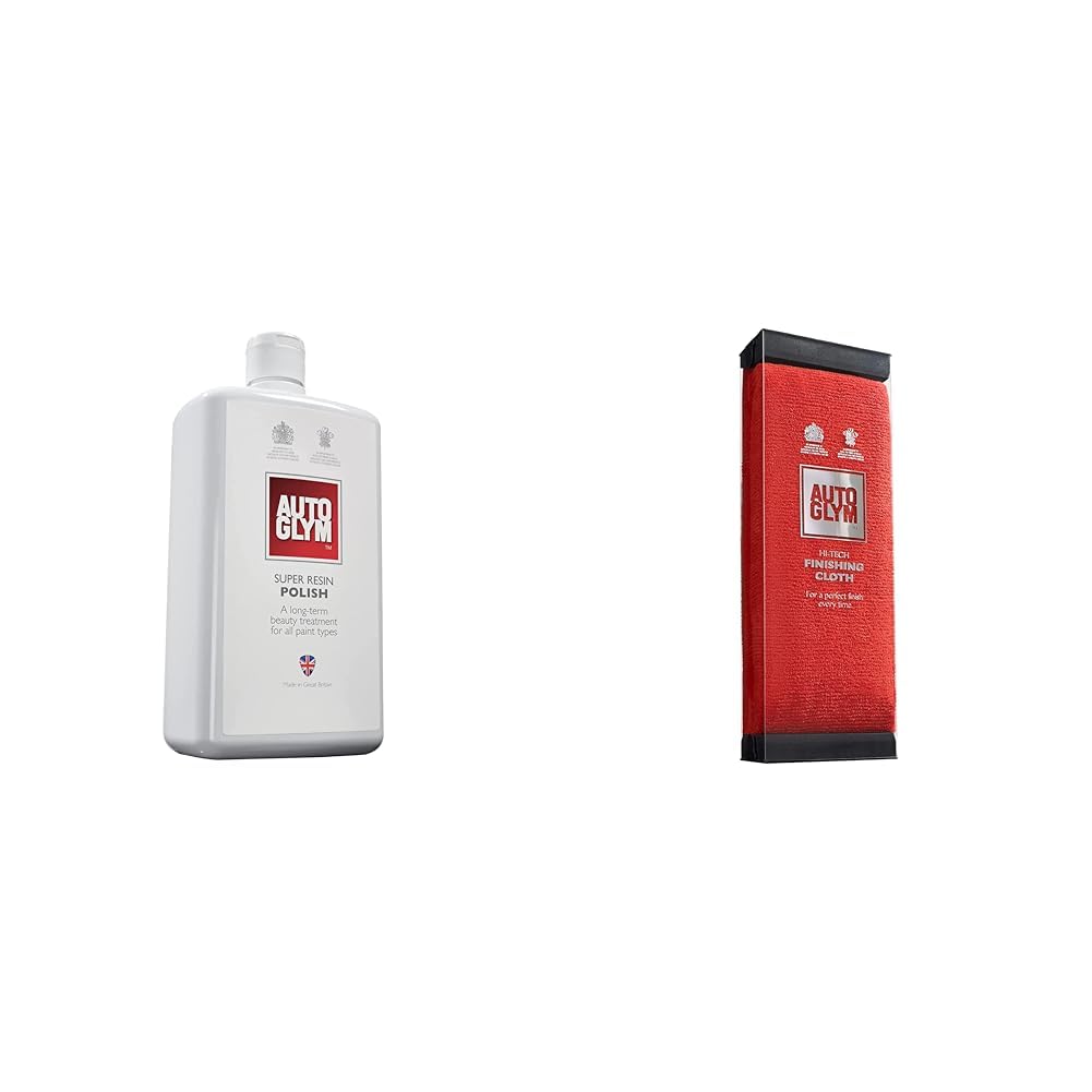 White bottle and red pouch of Auto Glym car care products on a white background