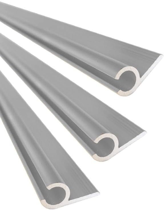 Three gray metal profiles on a white background
