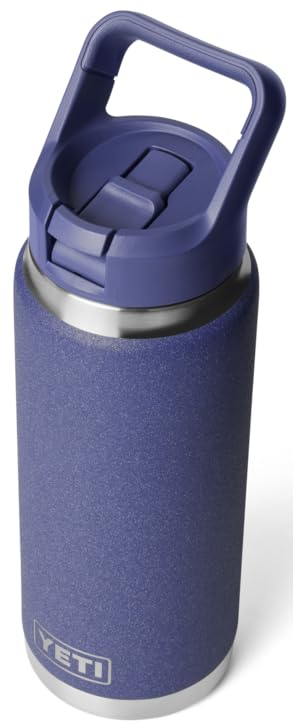 Blue Yeti insulated bottle with a straw lid on a white background