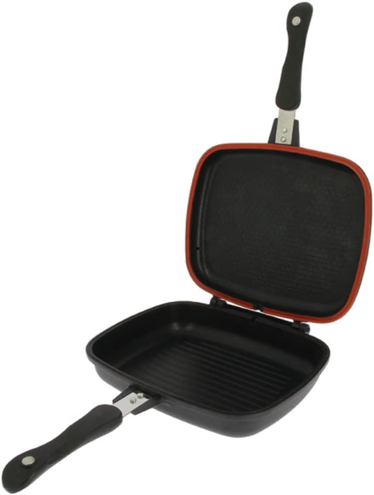 Black grill pan with red interior on a white background