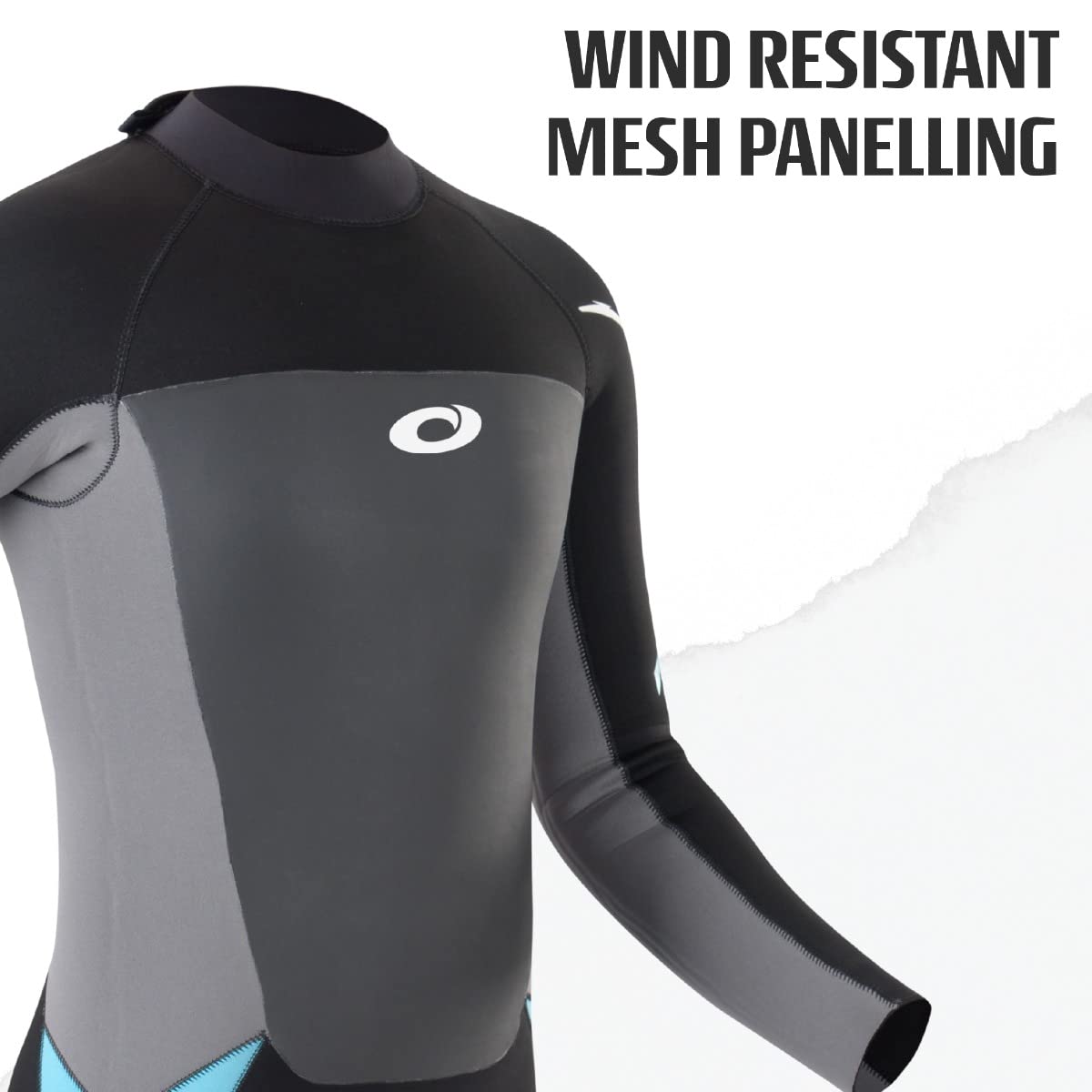 Black and gray long-sleeve athletic shirt with mesh panelling on a white background