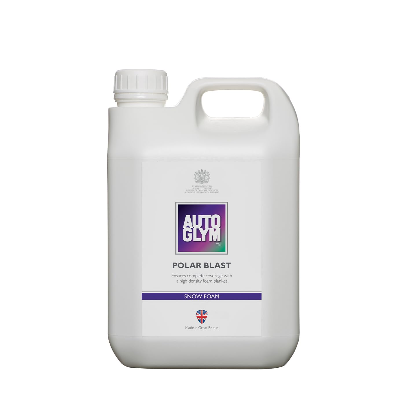 White bottle of Autoglym Polar Blast Snow Foam on a white background