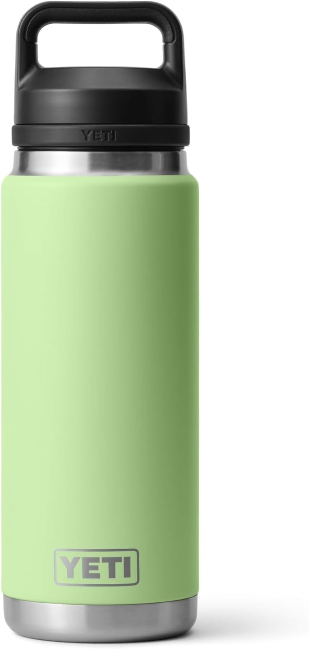 Green YETI water bottle with black lid on a white background