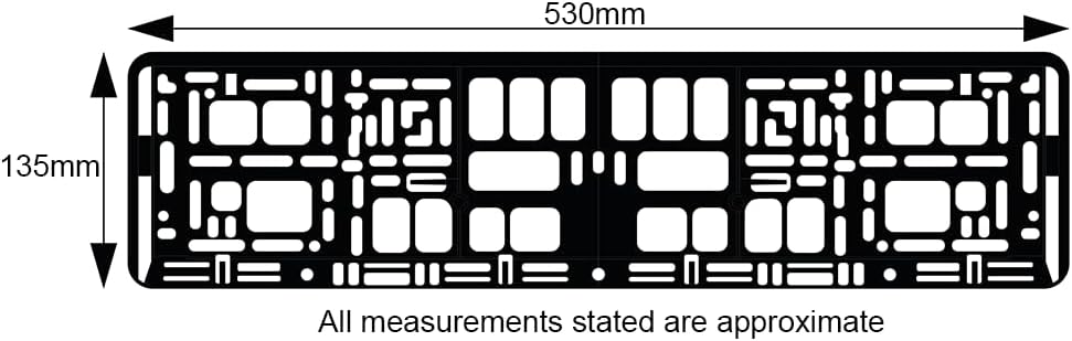 Black metal plate with geometric cutouts and measurements on a white background