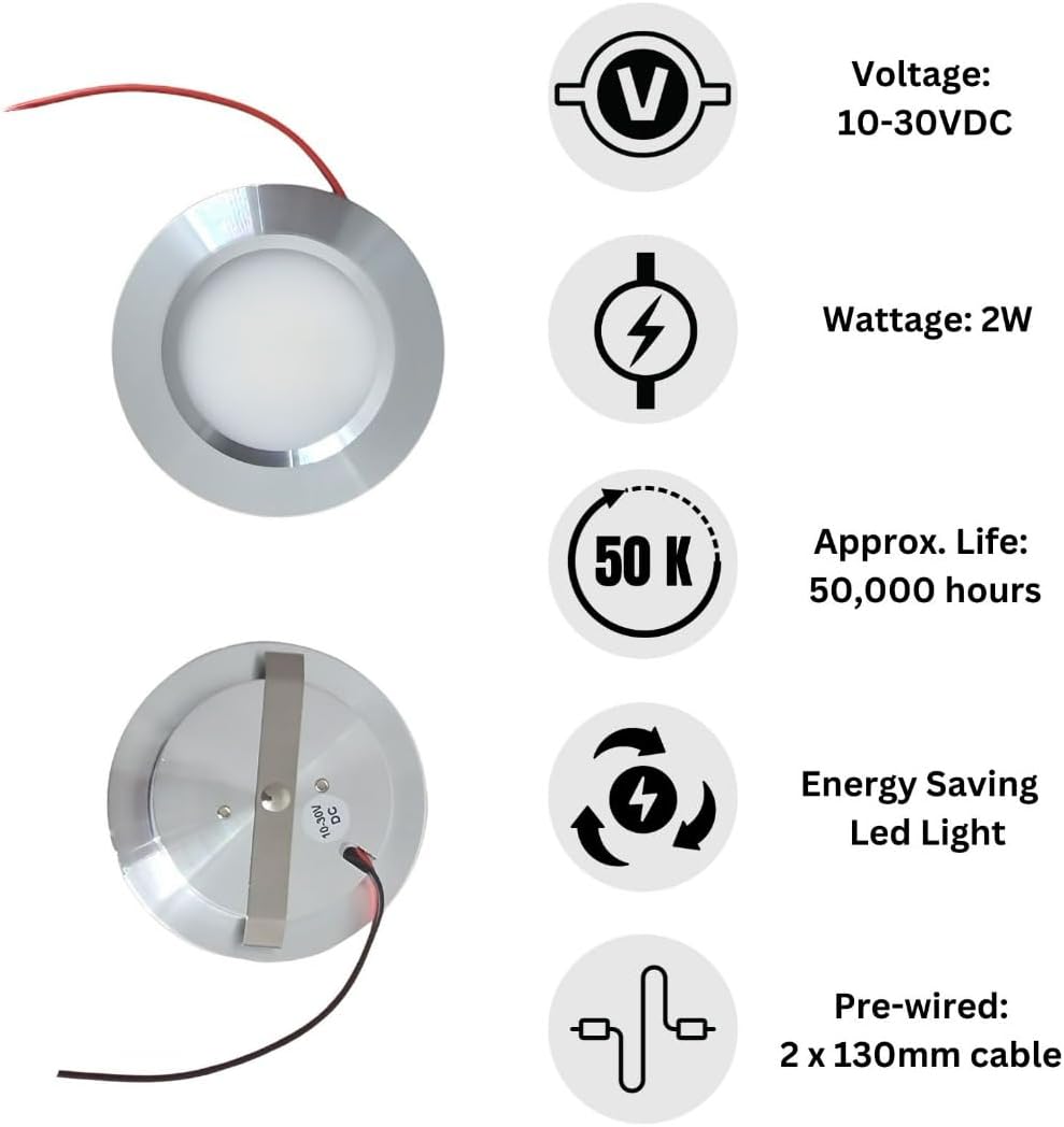 LED light fixture with specifications on a white background