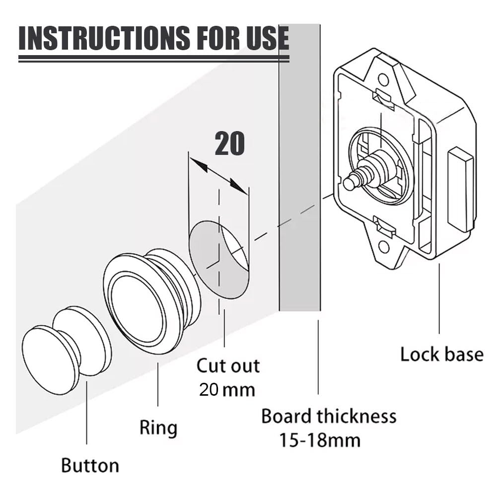 Technical diagram of a lock assembly with labeled parts and dimensions.