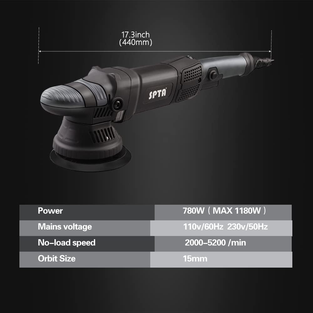 SPTA power tool with specifications on a black background