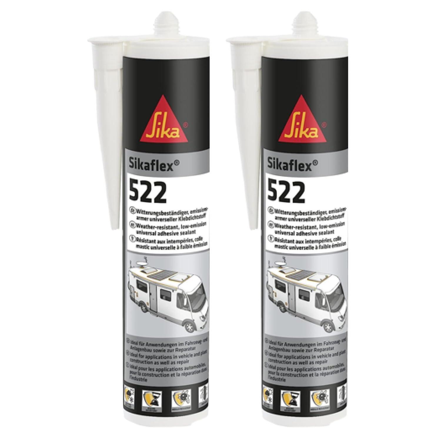 Two tubes of Sika Sikaflex 522 sealant on a white background