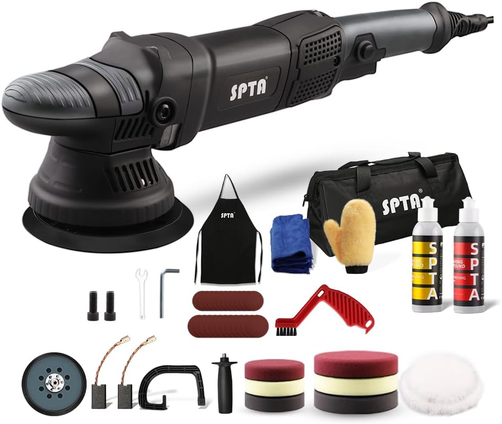 SPTA car polisher kit with various accessories on a white background