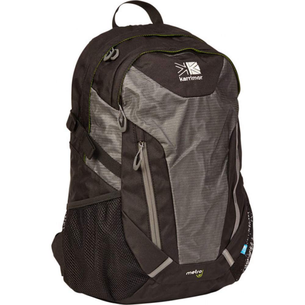 Black and gray backpack with Karrimor branding on a white background