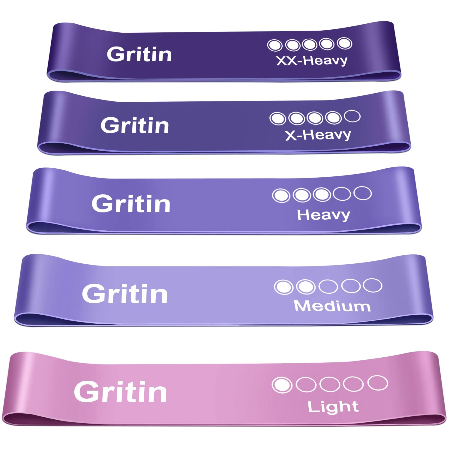 Set of Gritin resistance bands in different weights on a white background