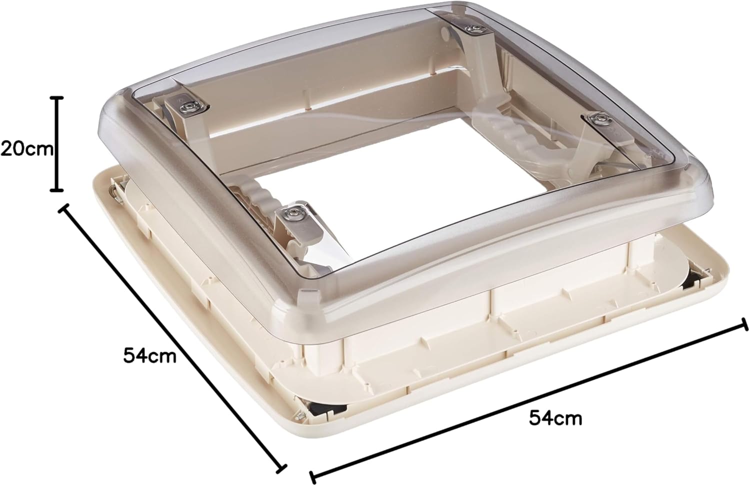 Rectangular plastic cover with dimensions labeled on a white background