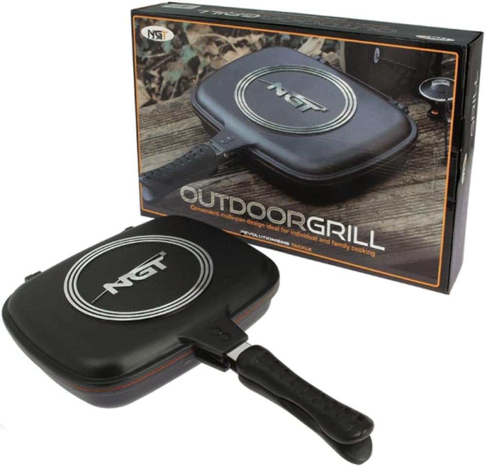 Black outdoor grill with NGT branding on a white background
