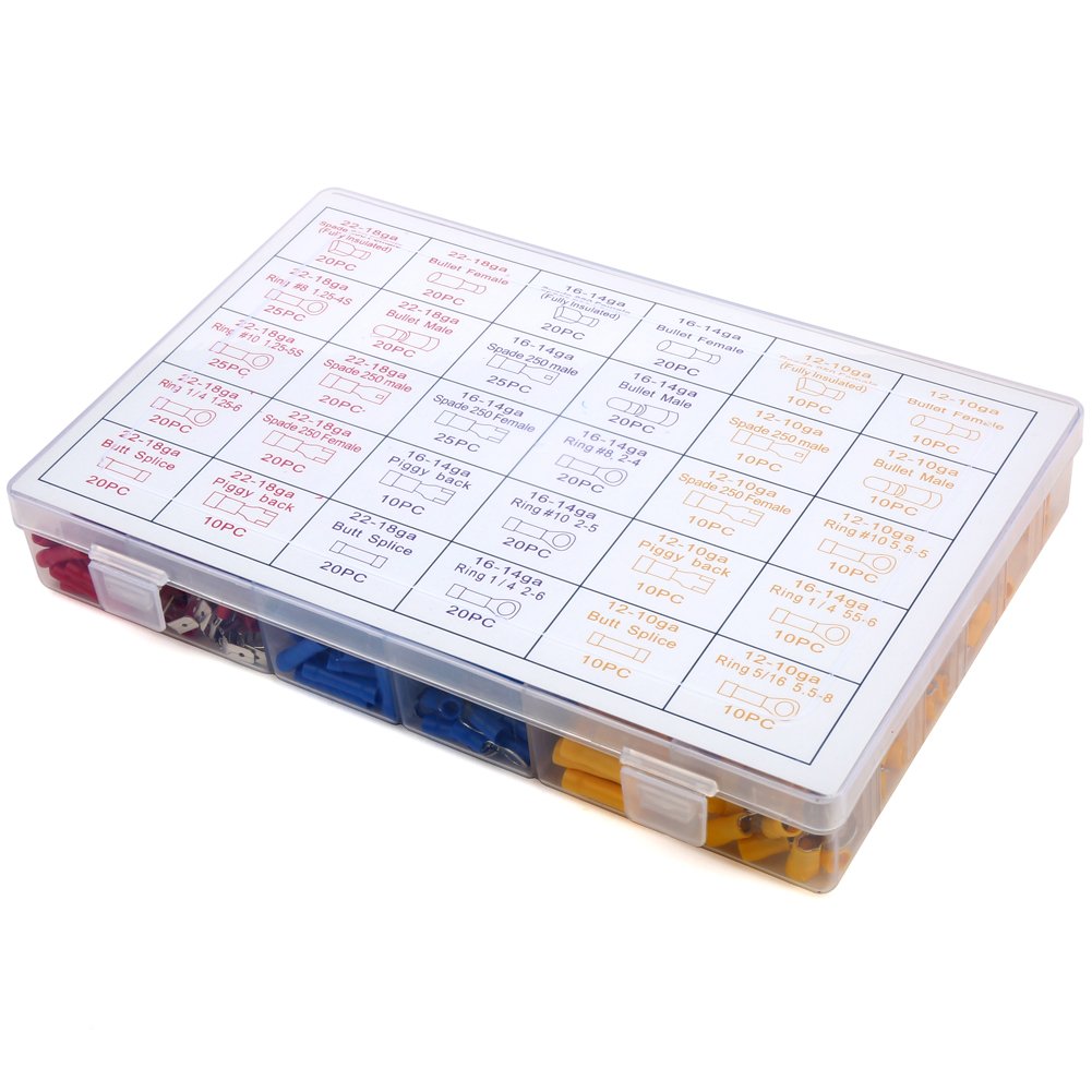 Clear plastic box with labeled compartments on a white background