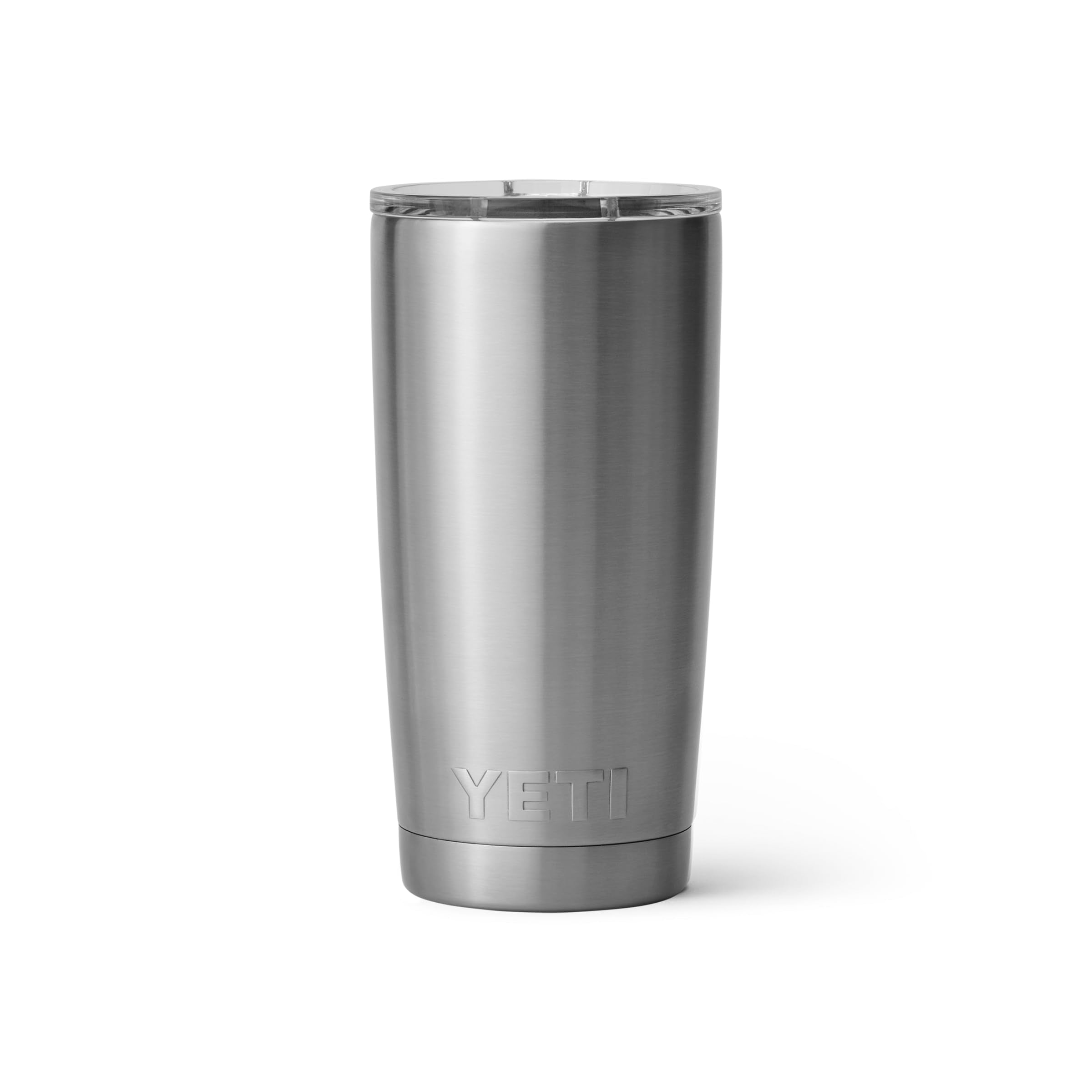 Silver YETI tumbler on a white background