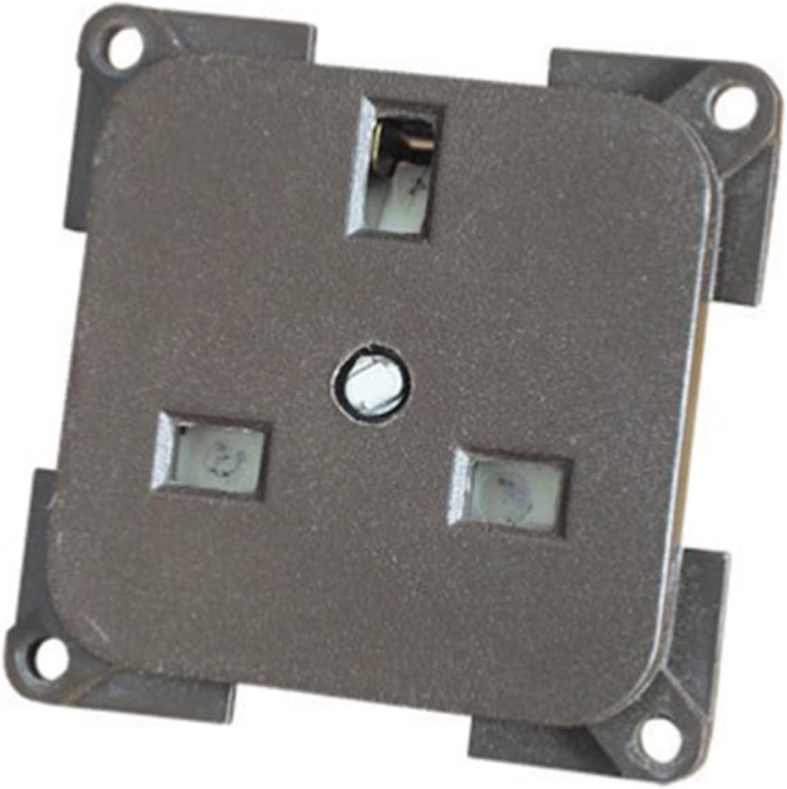 Metallic switch or relay component on a white background