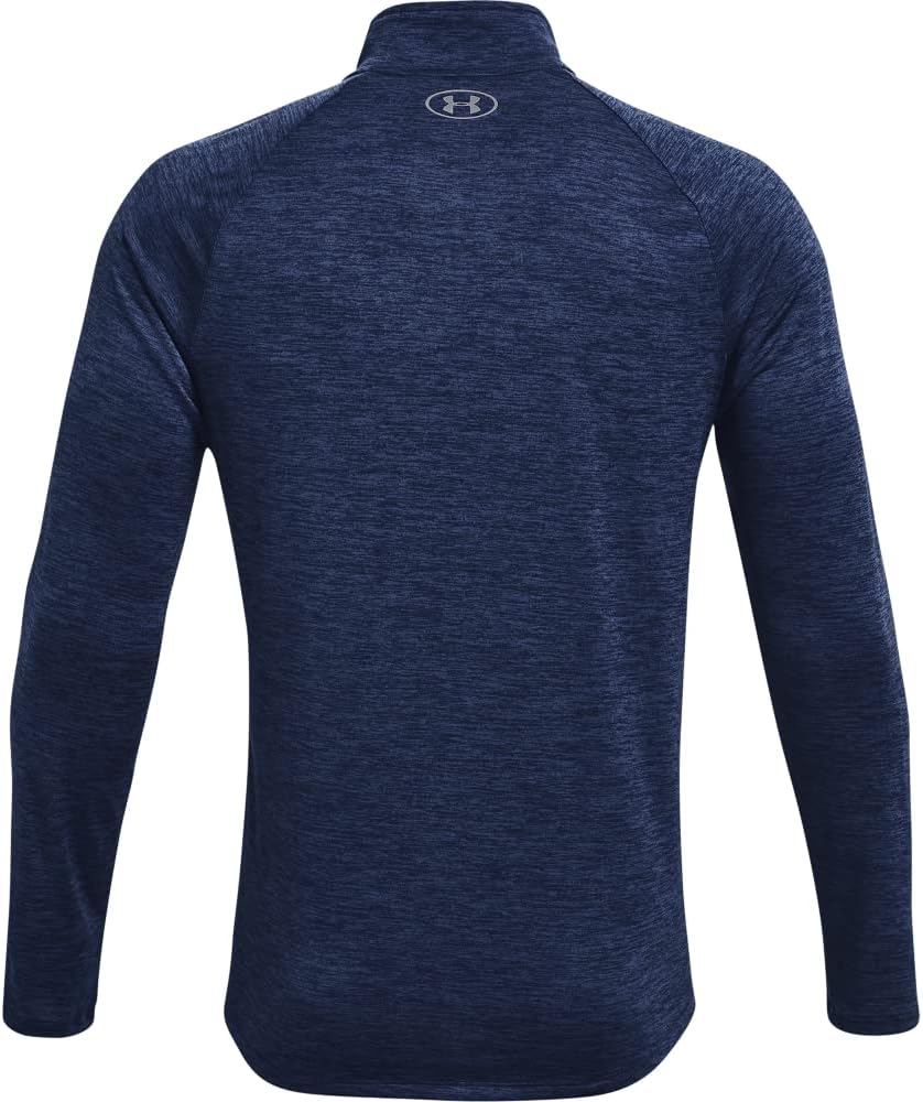 Navy blue long-sleeve athletic shirt with Under Armour logo on a white background