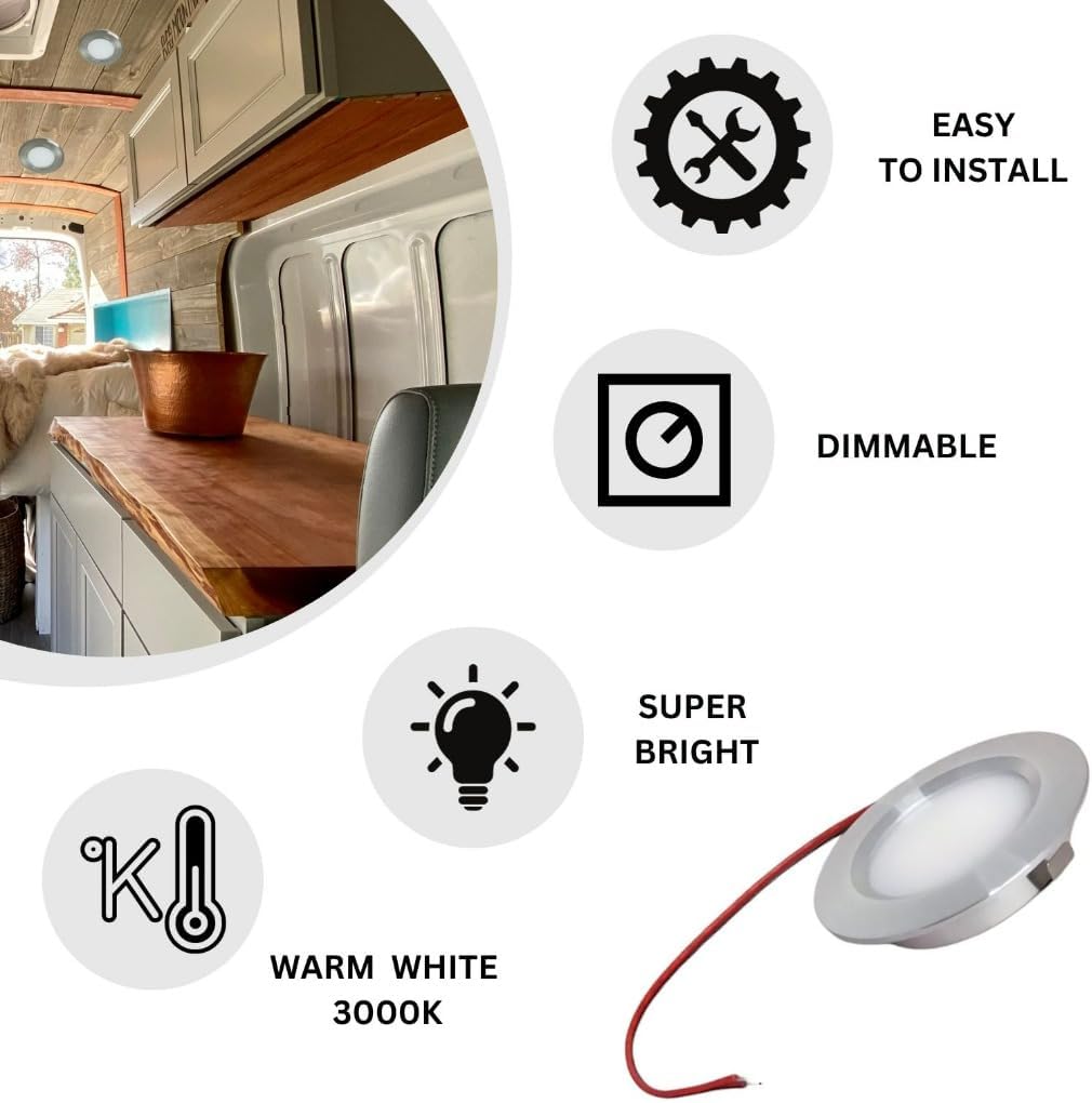 LED light fixture with features listed on a white background