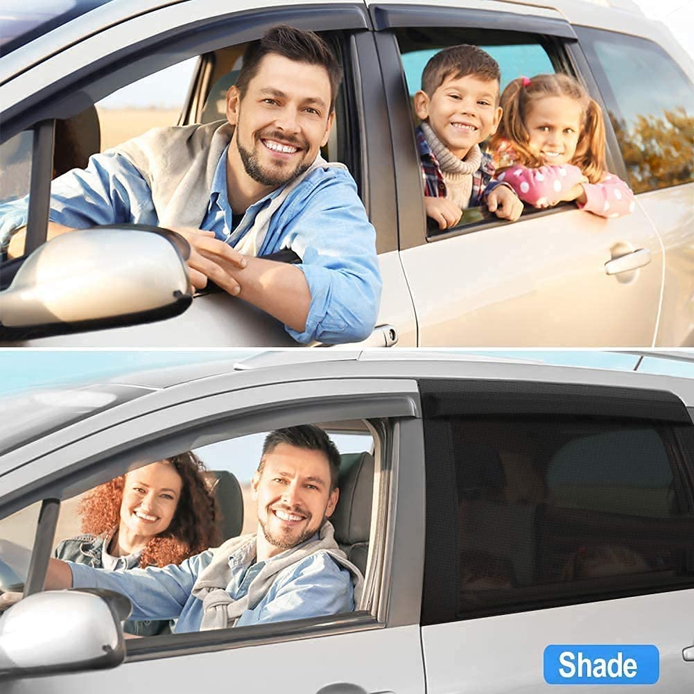 Two images of a family in a car with a 'Shade' label.