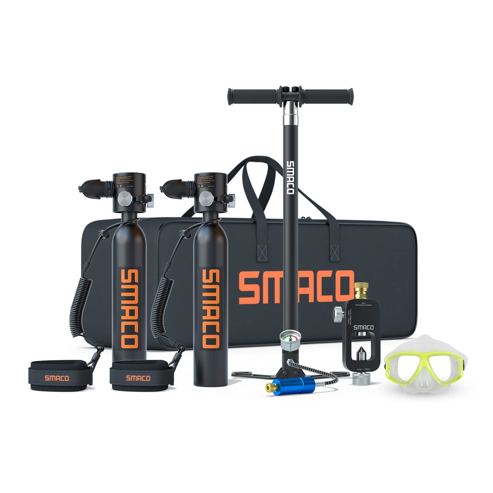 Scuba diving equipment set with SMACO branding on a white background