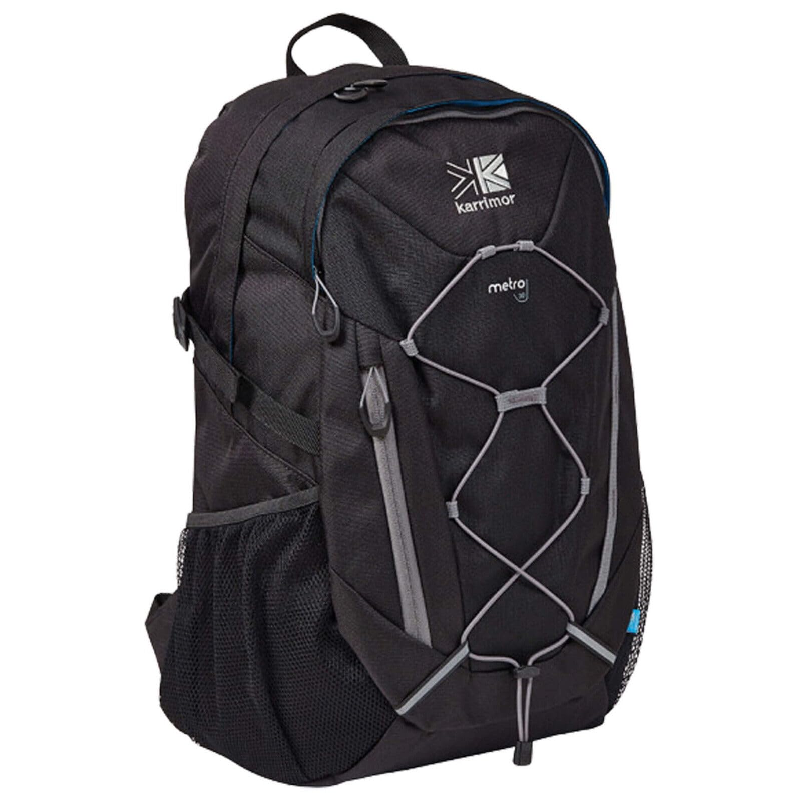 Black backpack with gray accents on a white background