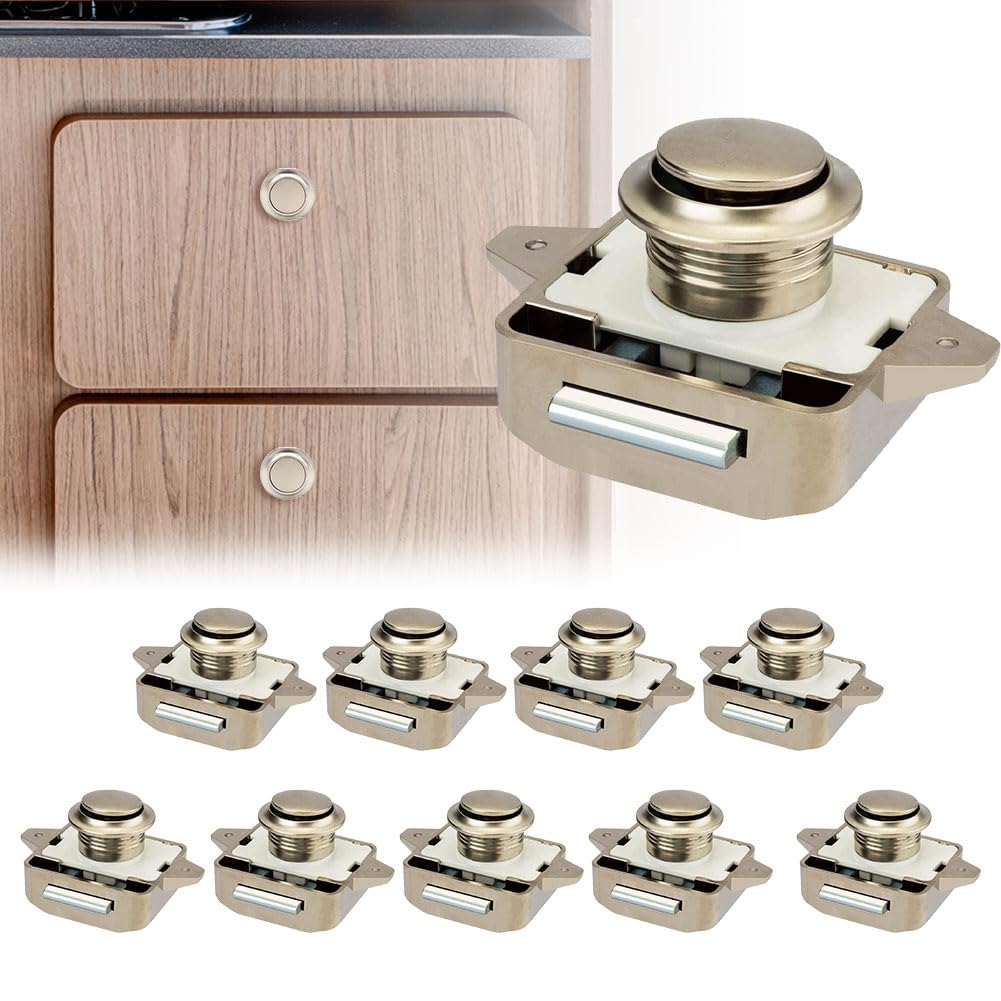 Set of metal cabinet door knobs on a white background