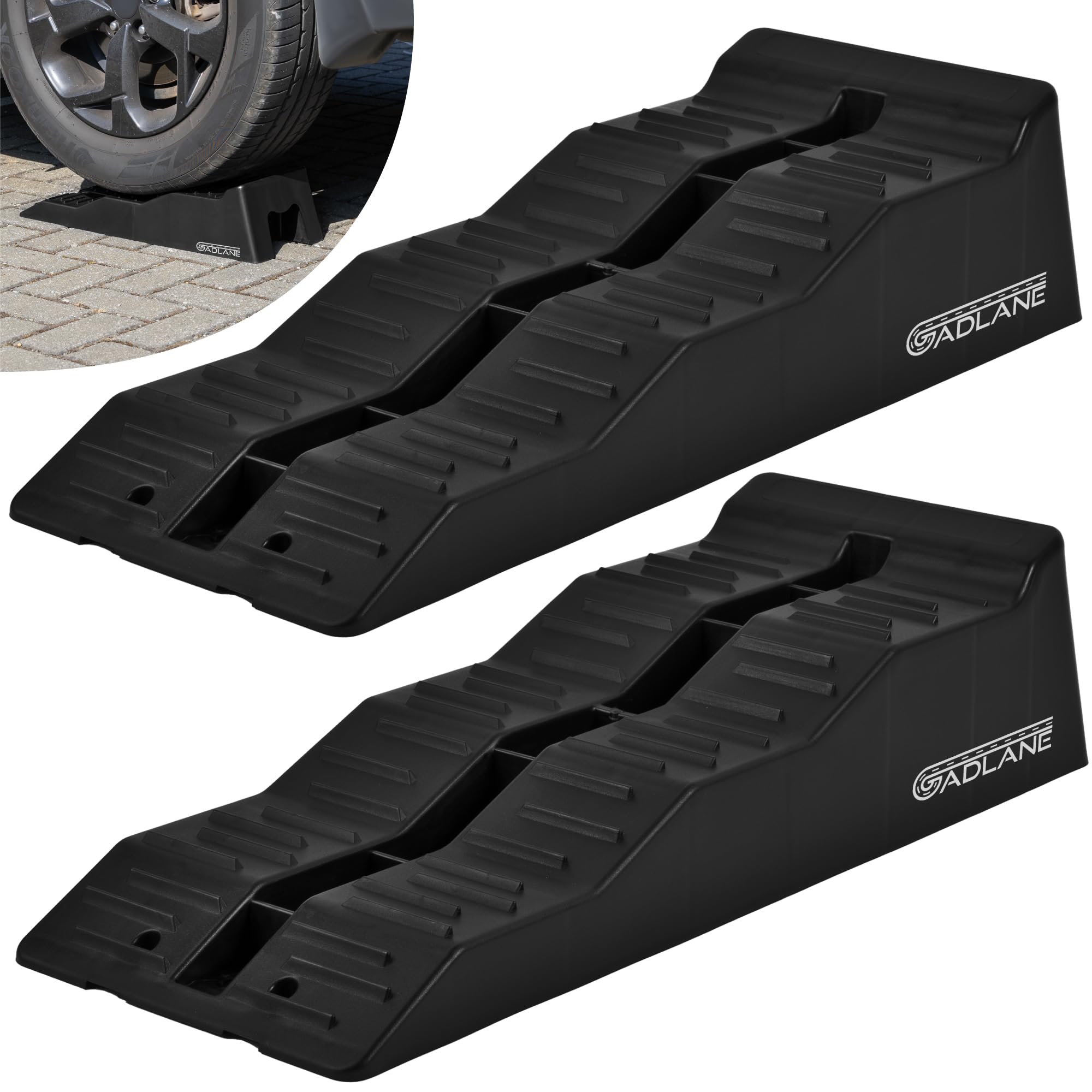 Two black car ramps with 'OADLANE' branding on a white background.