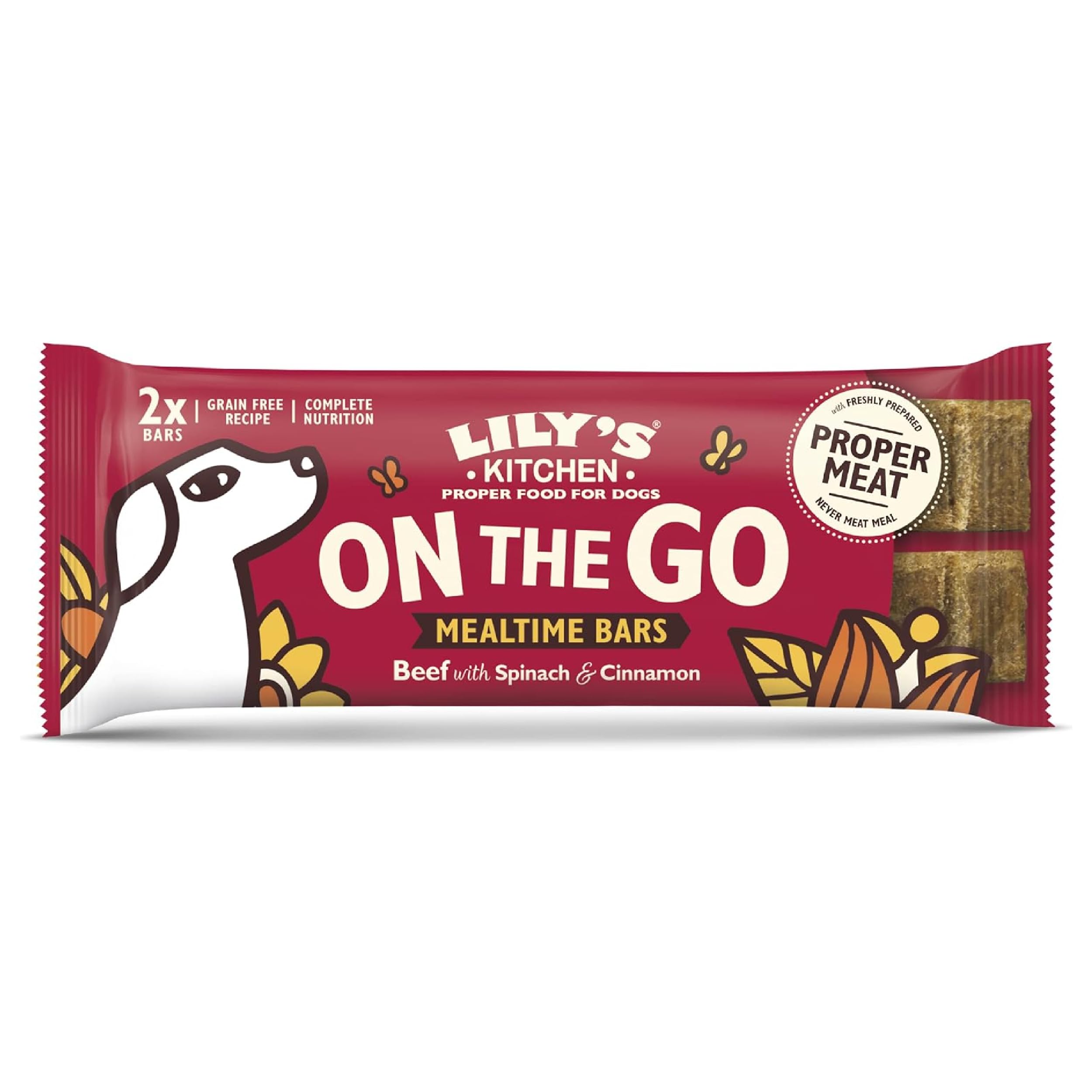 Lily's Kitchen 'On The Go' mealtime bars packaging for dogs on a white background