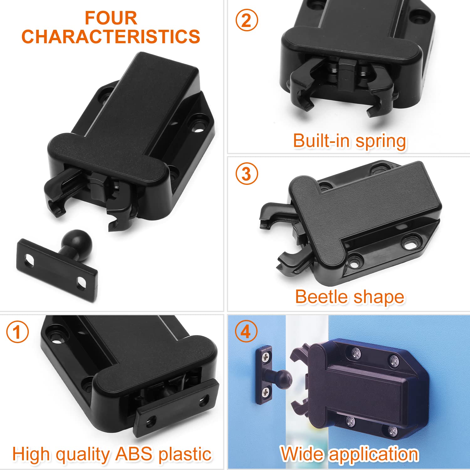 Black metal latch with features highlighted on a white background