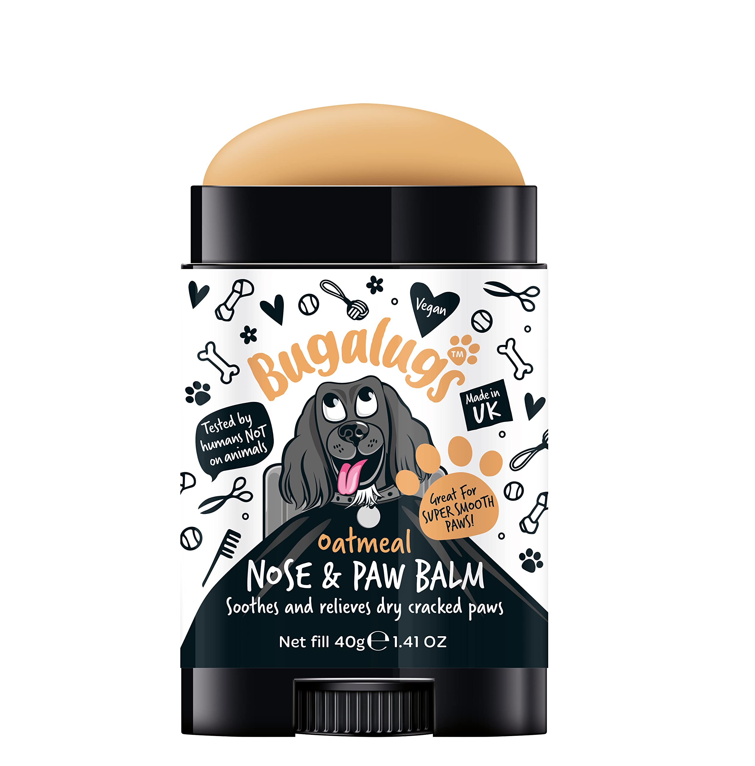 Bugalugs Oatmeal Nose & Paw Balm for dogs on a white background