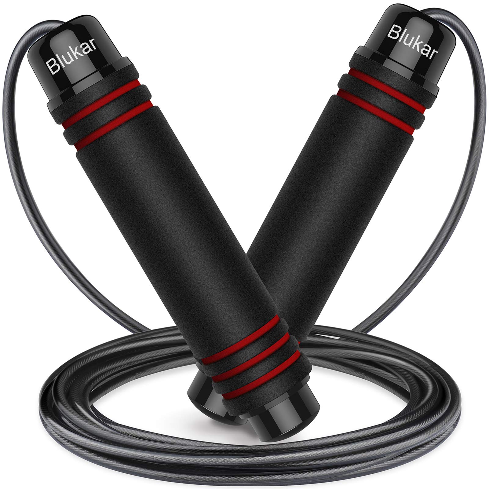 Black skipping rope with red accents on a white background