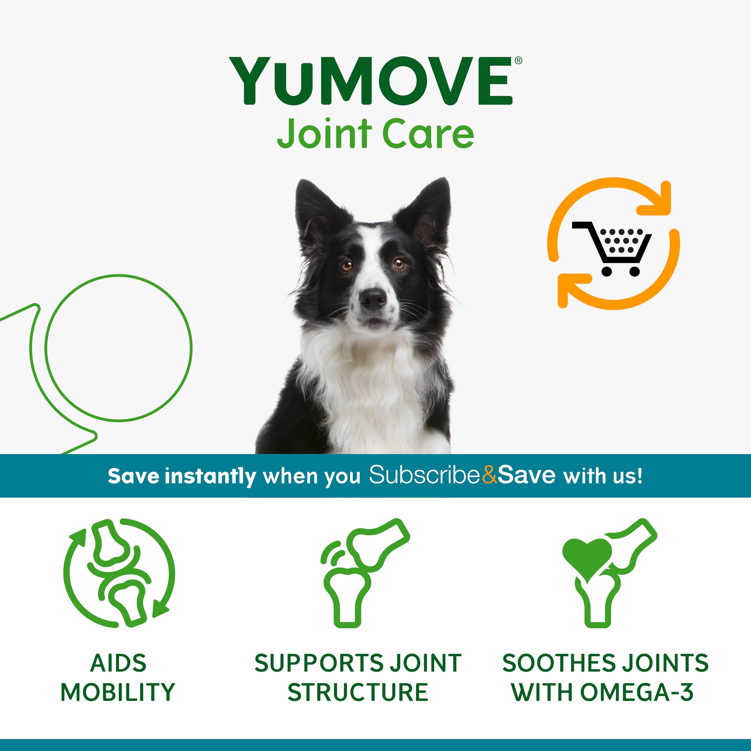 Advertisement for YUMOVE Joint Care with a dog and product benefits on a white background