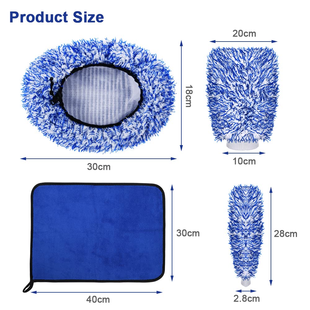 Measurement chart of a blue cleaning product with dimensions labeled