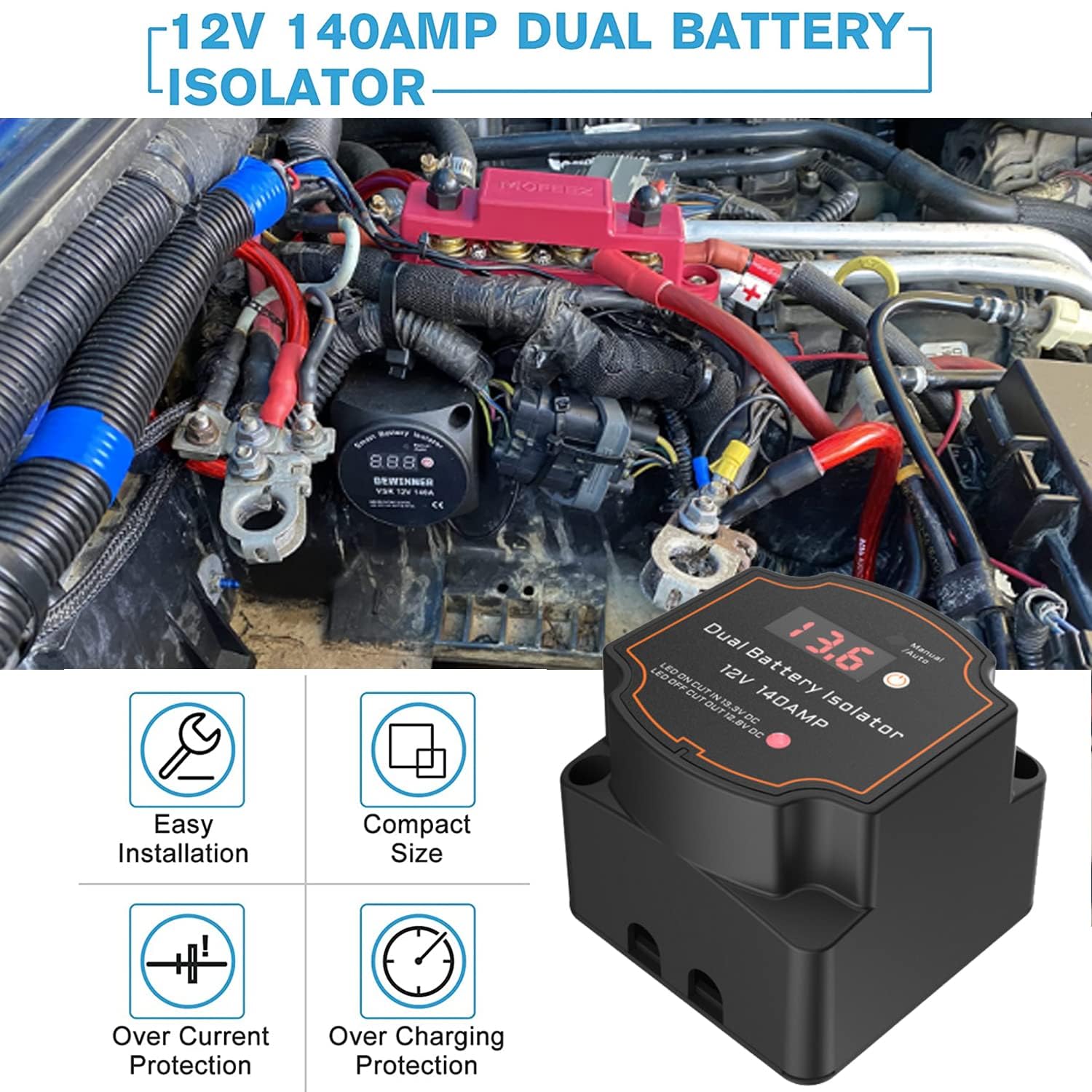 12V 140AMP Dual Battery Isolator with installation on vehicle battery system