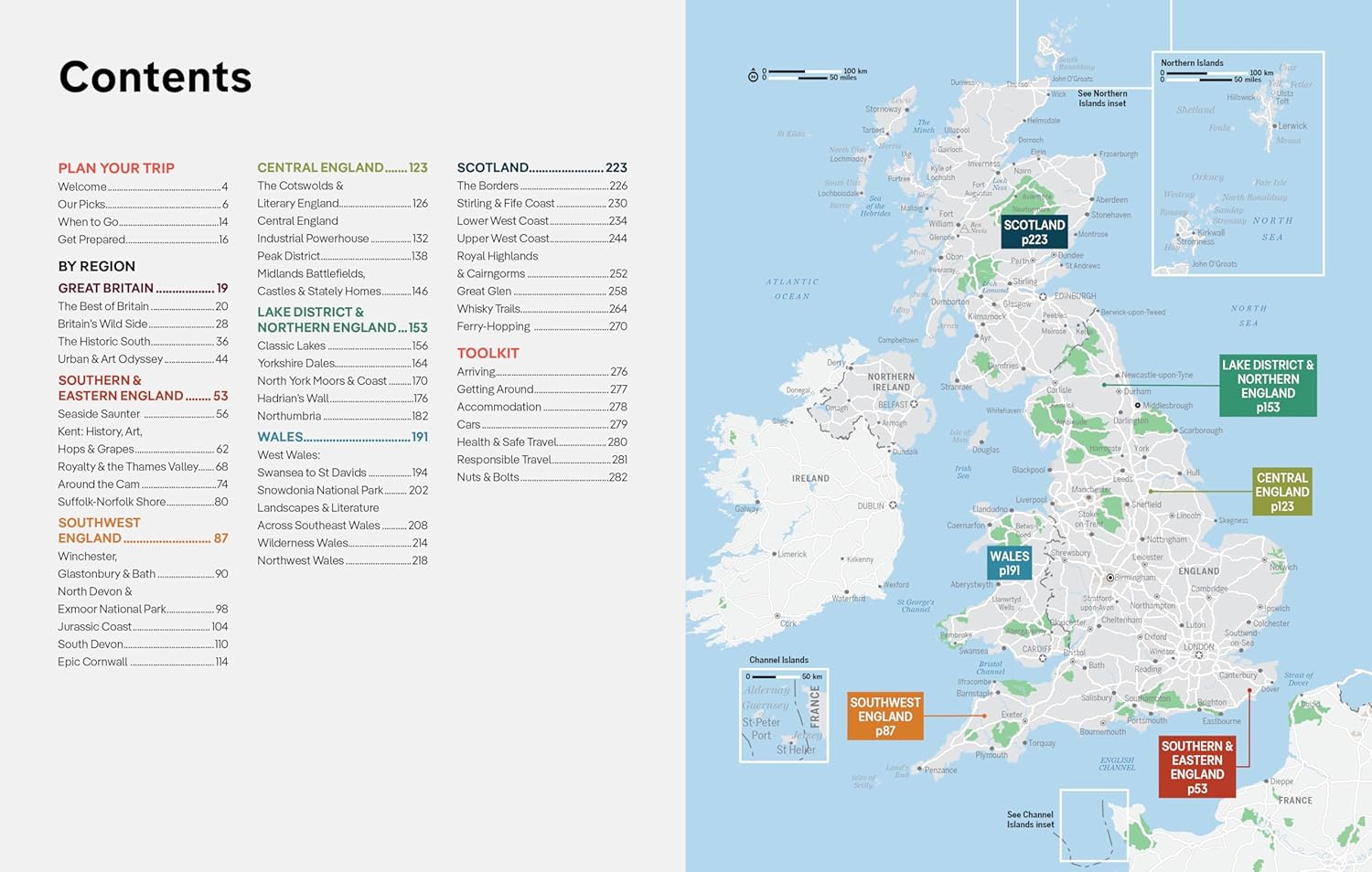 Map of the United Kingdom with a table of contents on the left side.