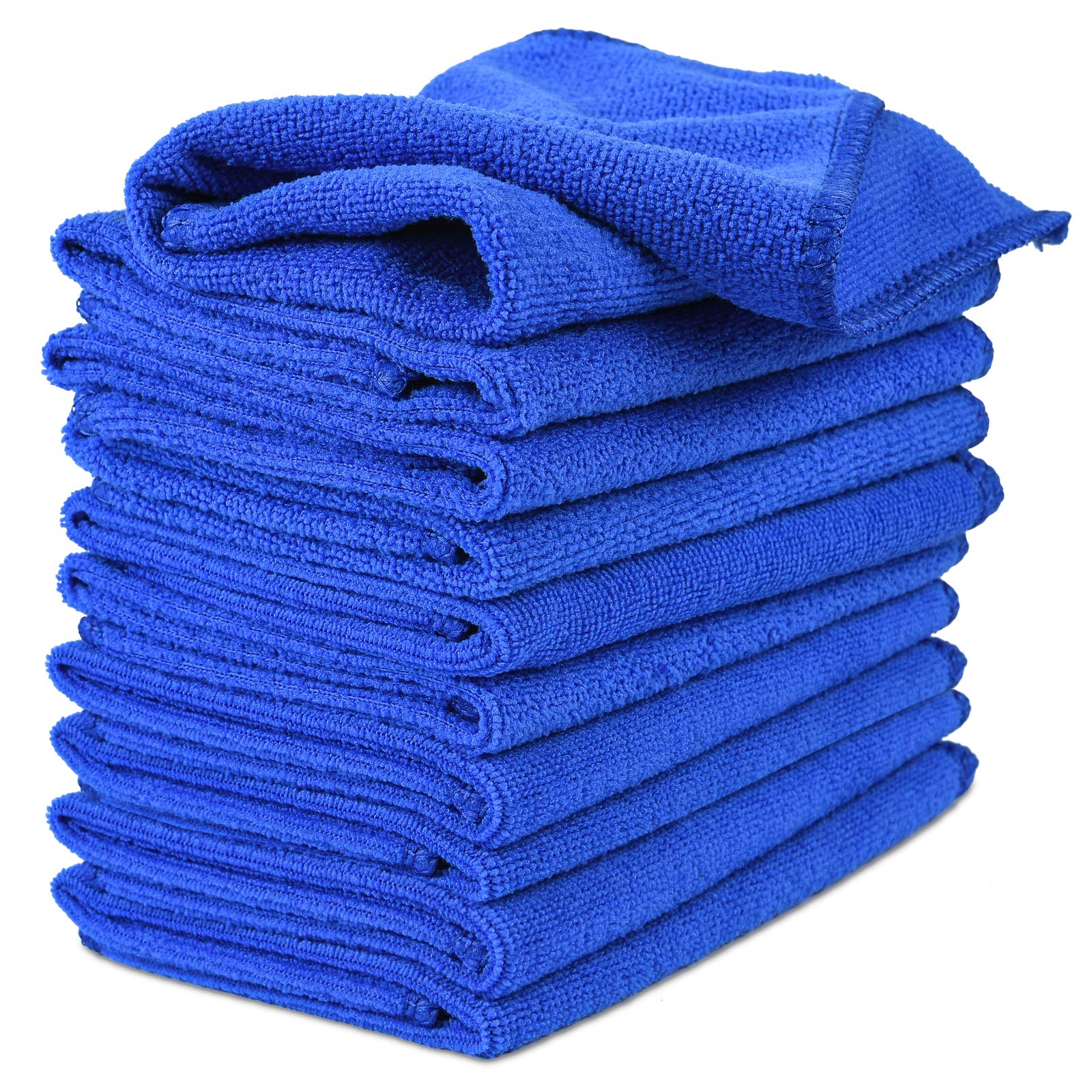 Stack of blue towels on a white background