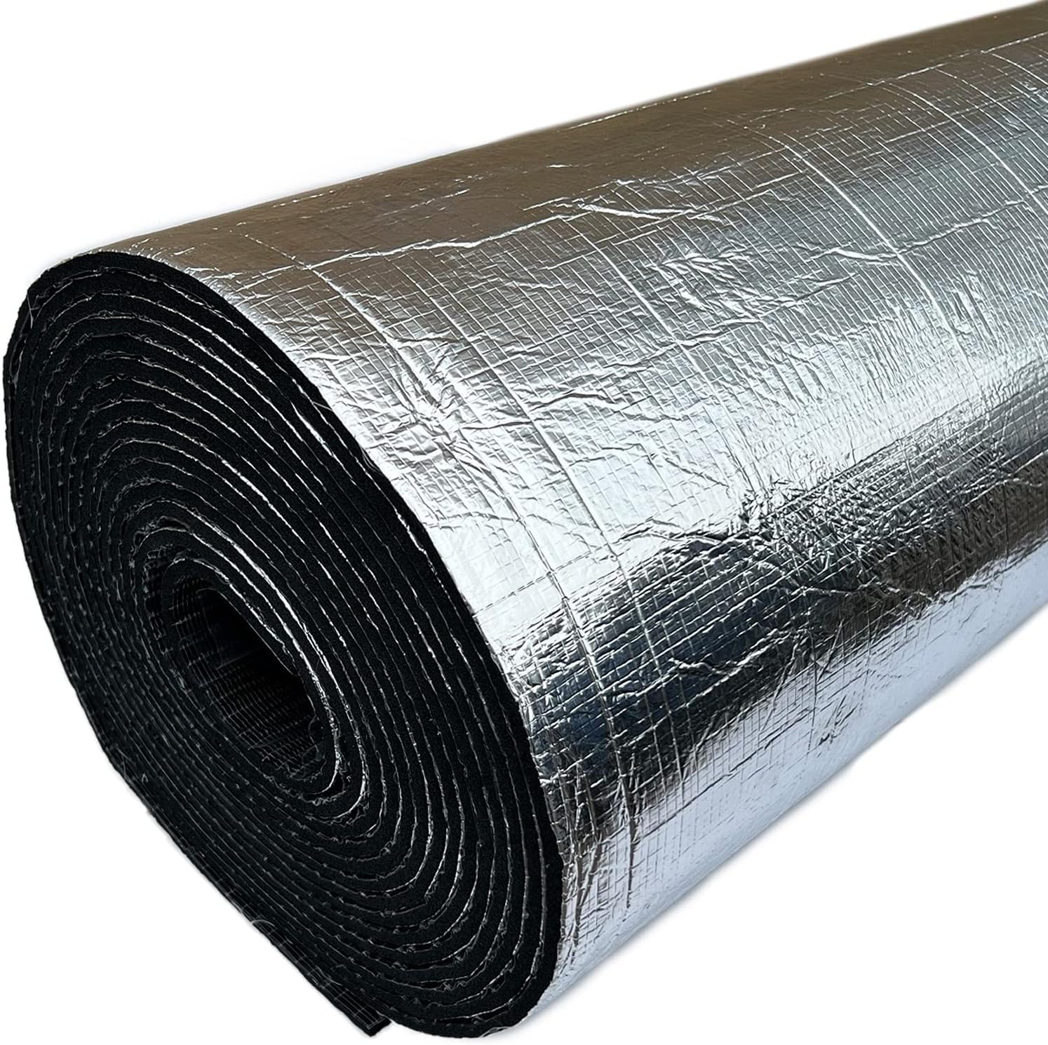 Roll of reflective insulation material on a white background