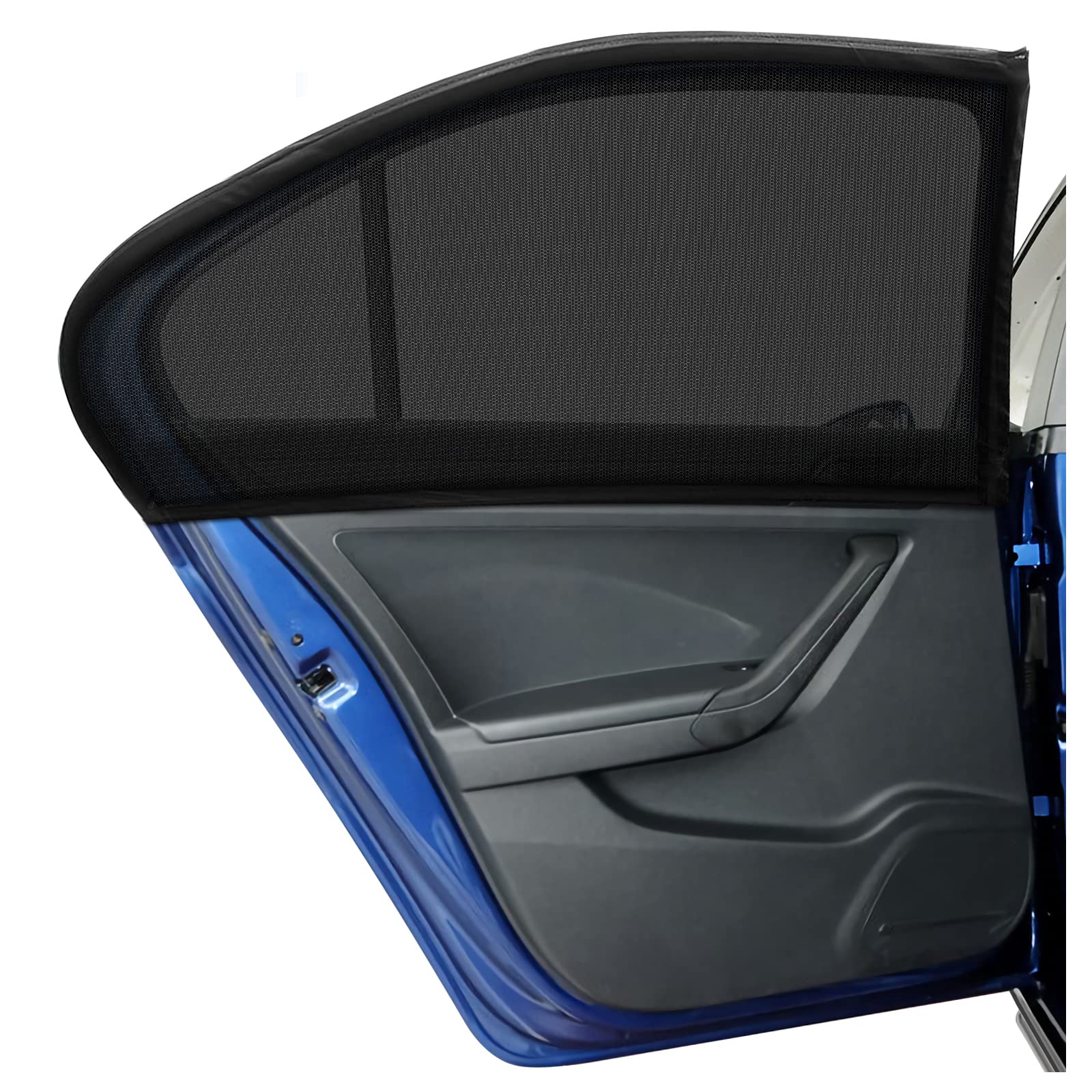 Car door with a black window shade on a white background