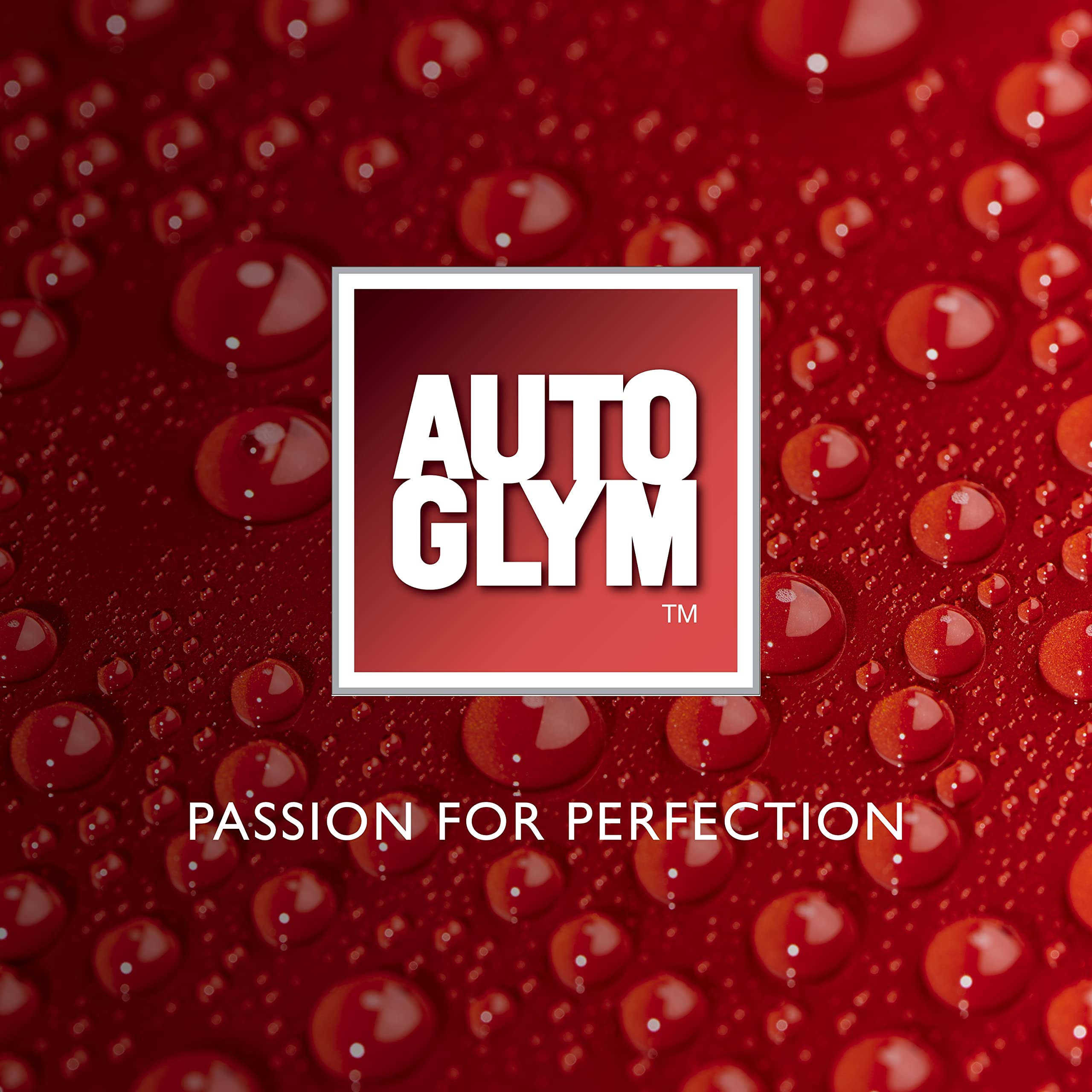AUTOGLYM logo with 'Passion for Perfection' on a red background with water droplets.