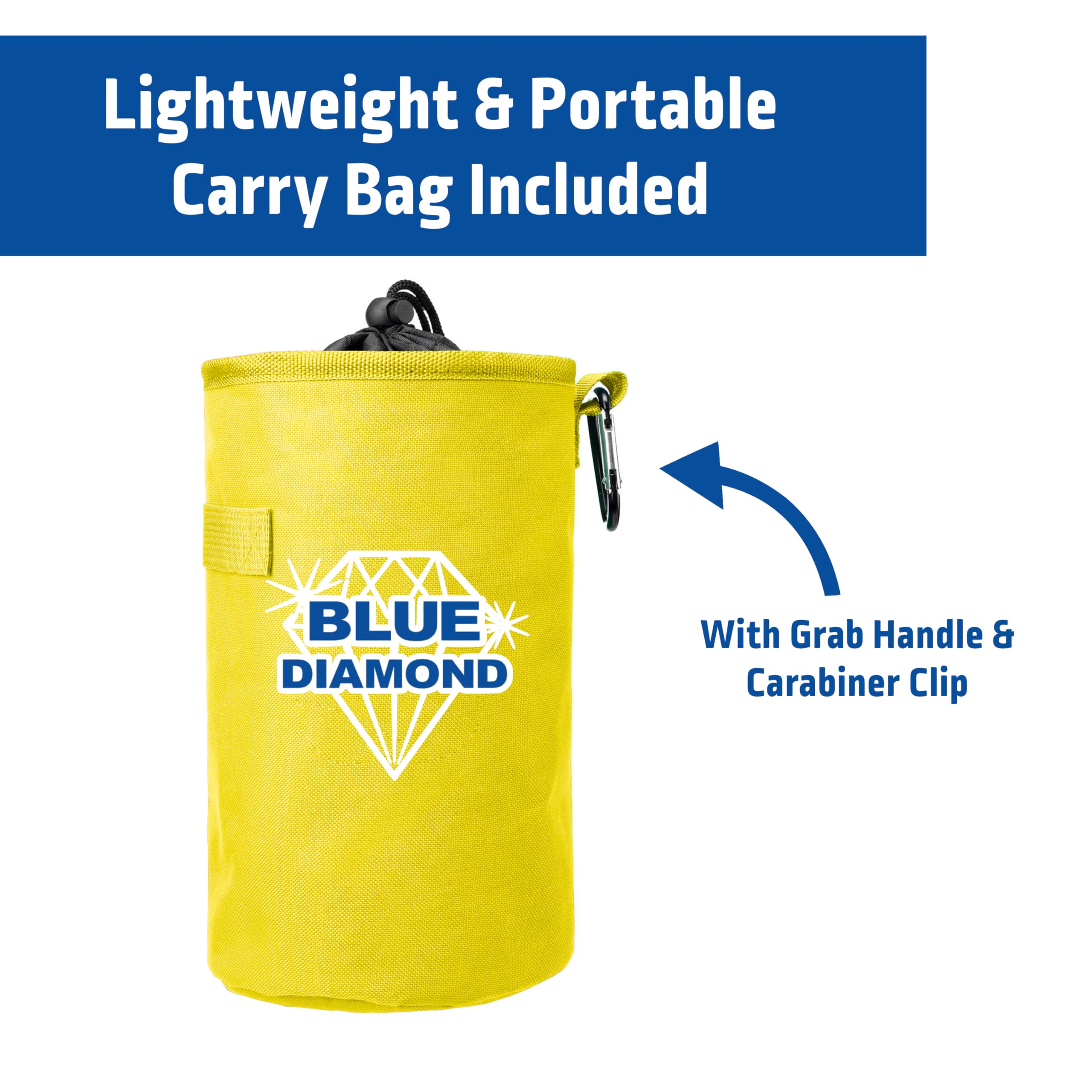 Yellow carry bag with Blue Diamond logo and text about lightweight and portable design.
