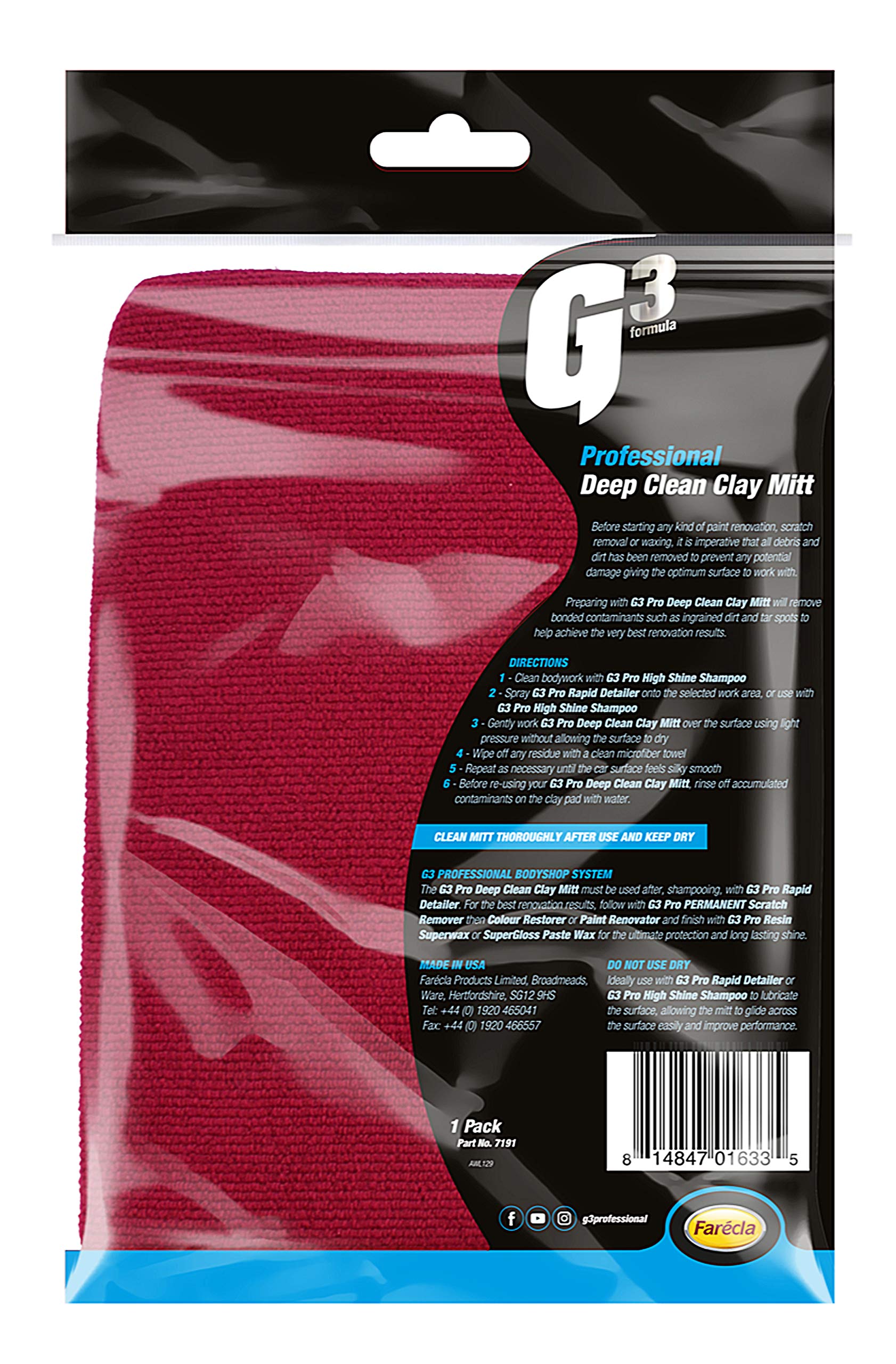 Red clay mitt with G3 branding on packaging