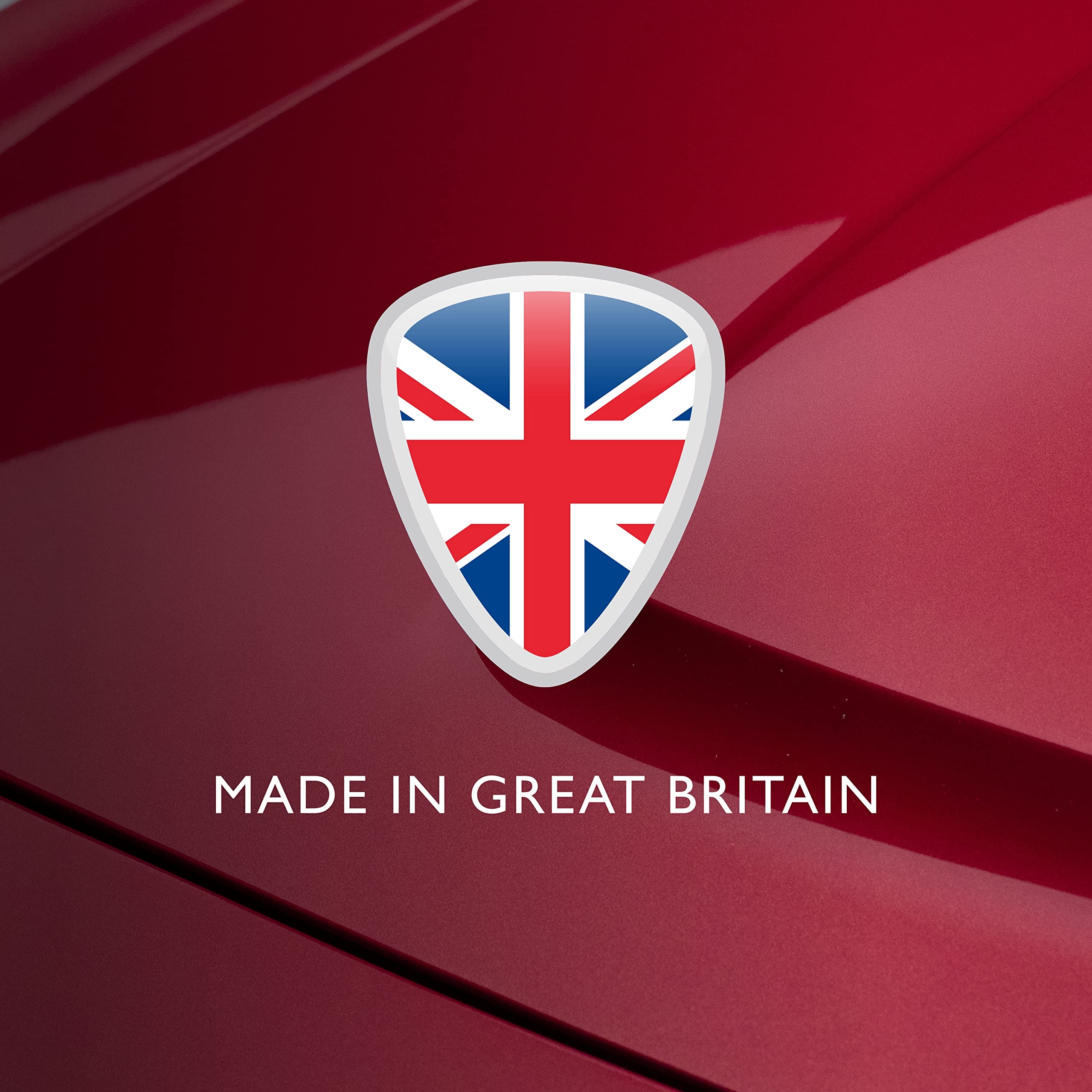 Union Jack badge on a red background with 'Made in Great Britain' text
