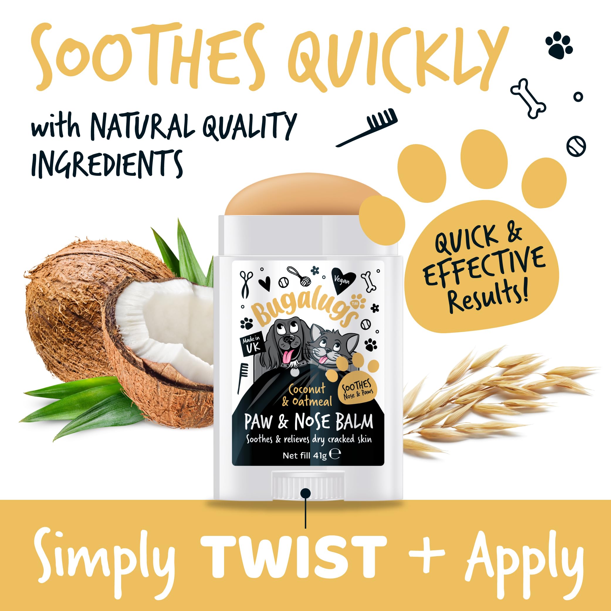 Bagelkin Coconut & Oatmeal Paw & Nose Balm with coconut, oats, and text about quick and effective results.