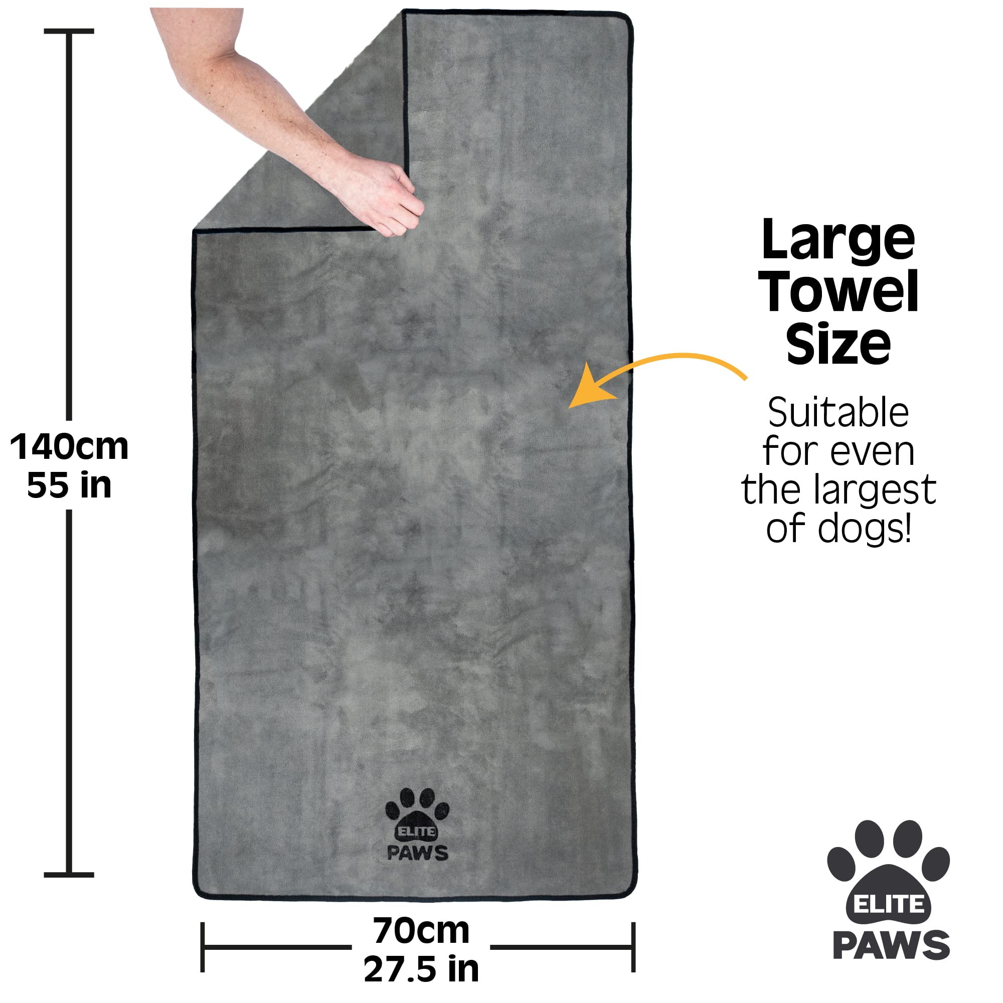 Elite Paws® UK Ultra-Absorbent Dog Towel – Large 140x70cm Super Soft Microfibre Pet Drying Towel, Quick-Dry & Machine Washable, Ideal for Dogs, Cats & Puppies