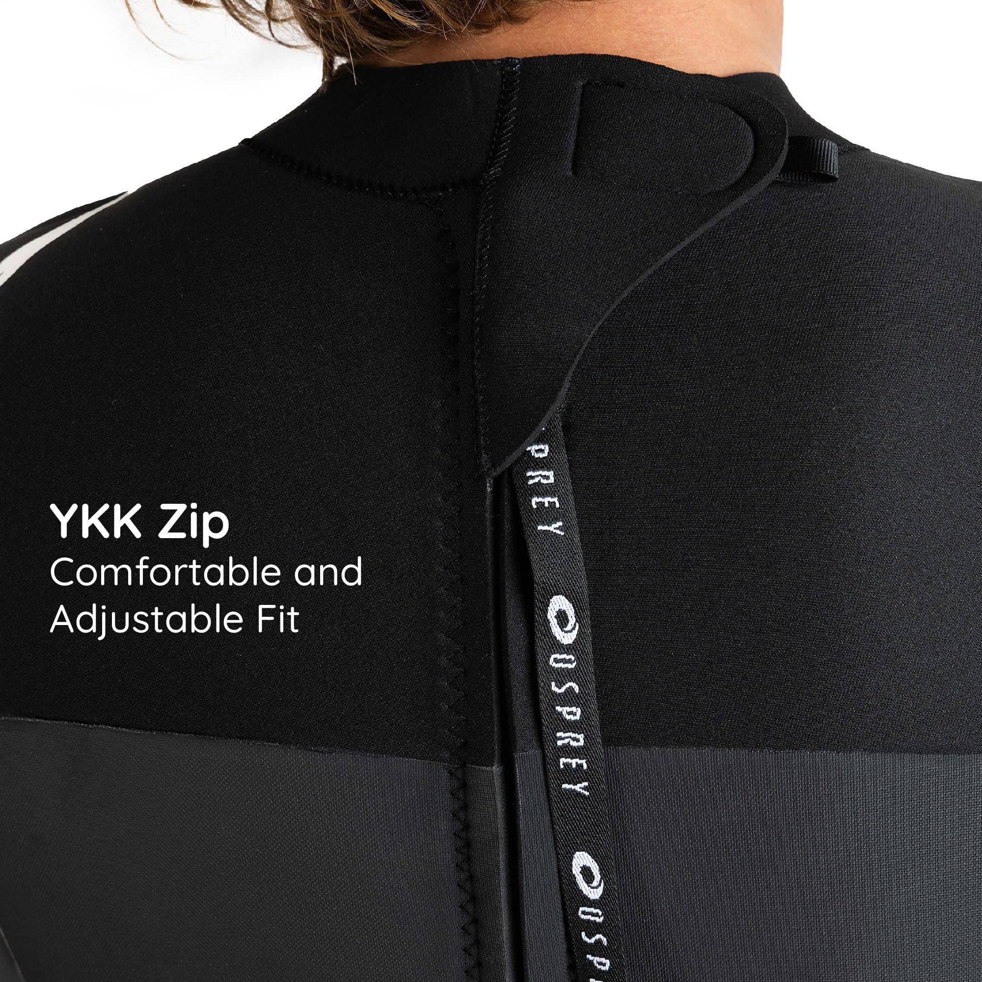 black and grey wetsuit with ykk zipper