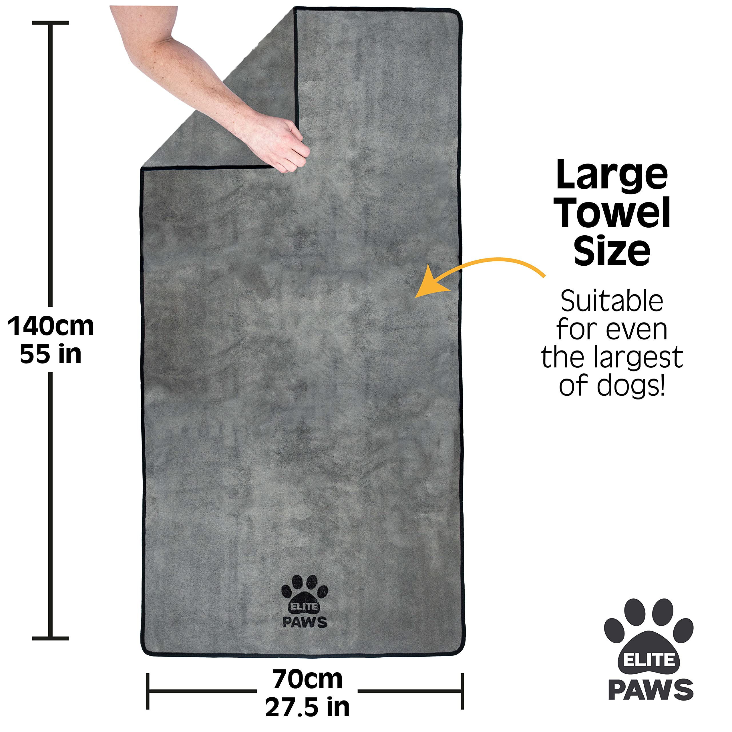 Elite Paws® UK Ultra-Absorbent Dog Towel – Large 140x70cm Super Soft Microfibre Pet Drying Towel, Quick-Dry & Machine Washable, Ideal for Dogs, Cats & Puppies